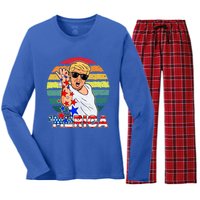 Funny Trump Salt Merica Freedom 4th Of July Gift Women's Long Sleeve Flannel Pajama Set 