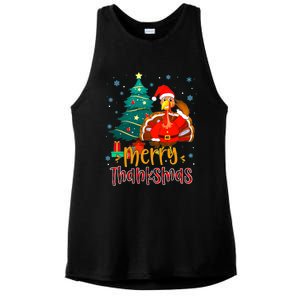 Funny Turkey Santa Merry Thanksmas Christmas Thanksgiving Ladies PosiCharge Tri-Blend Wicking Tank