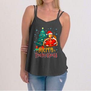 Funny Turkey Santa Merry Thanksmas Christmas Thanksgiving Women's Strappy Tank