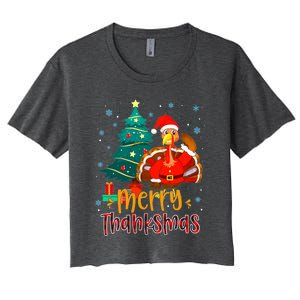 Funny Turkey Santa Merry Thanksmas Christmas Thanksgiving Women's Crop Top Tee