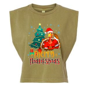 Funny Turkey Santa Merry Thanksmas Christmas Thanksgiving Garment-Dyed Women's Muscle Tee