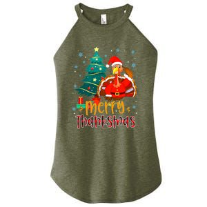 Funny Turkey Santa Merry Thanksmas Christmas Thanksgiving Women's Perfect Tri Rocker Tank