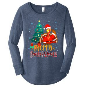 Funny Turkey Santa Merry Thanksmas Christmas Thanksgiving Women's Perfect Tri Tunic Long Sleeve Shirt