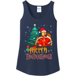 Funny Turkey Santa Merry Thanksmas Christmas Thanksgiving Ladies Essential Tank