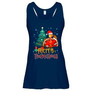 Funny Turkey Santa Merry Thanksmas Christmas Thanksgiving Ladies Essential Flowy Tank