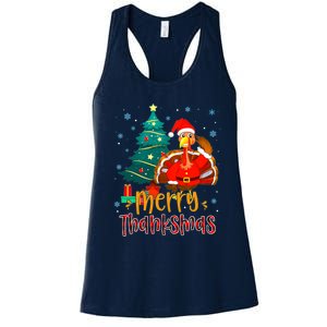 Funny Turkey Santa Merry Thanksmas Christmas Thanksgiving Women's Racerback Tank