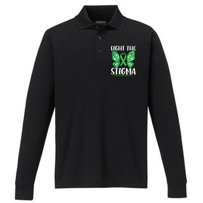 Fight The Stigma Butterfly Tal Health Awareness Gift Performance Long Sleeve Polo