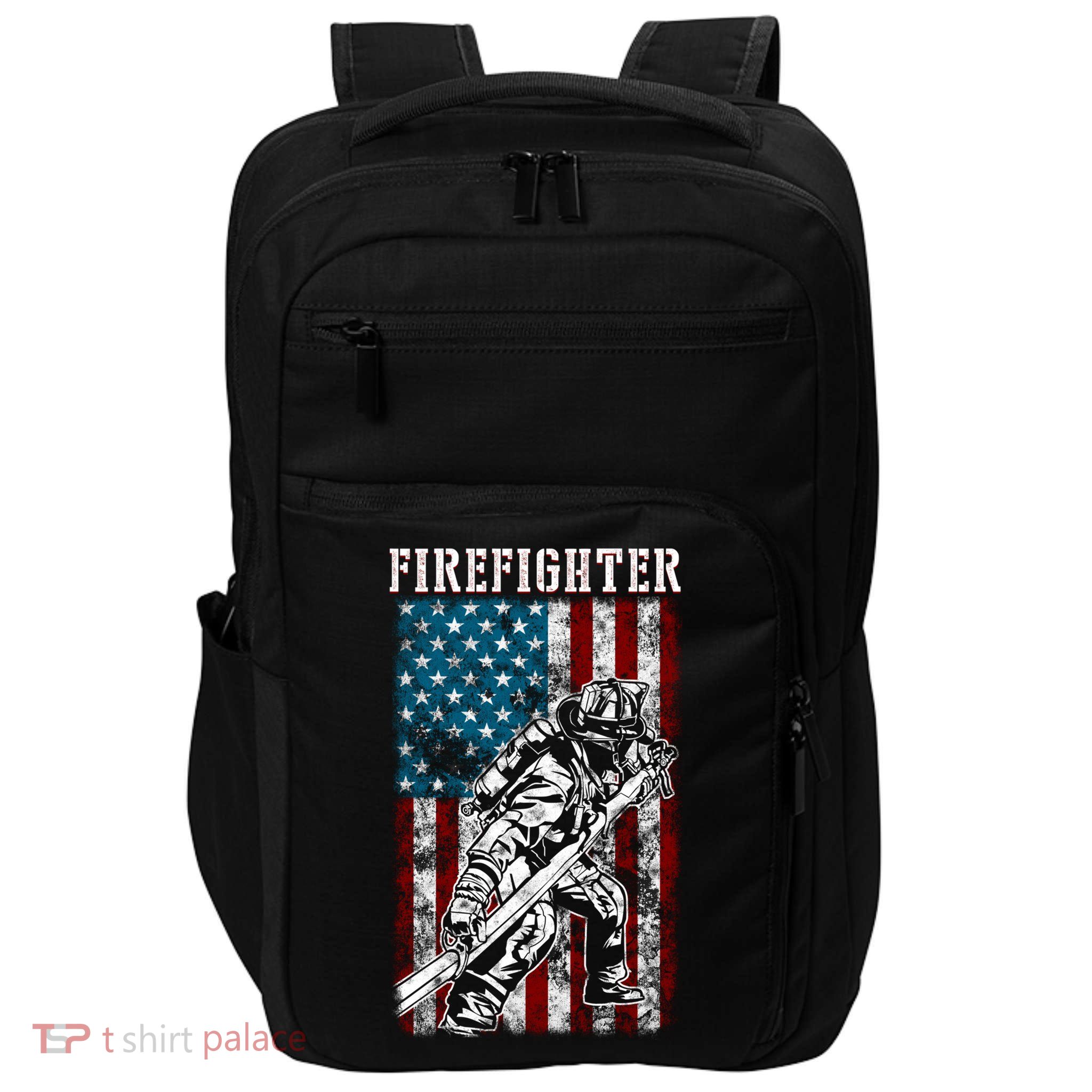 Fire Tattered Stripes Patriotic Firefighter American Flag Gift Impact Tech Backpack