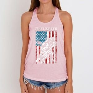 Fire Tattered Stripes Patriotic Firefighter American Flag Gift Women's Knotted Racerback Tank