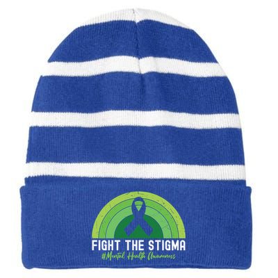 Fight The Stigma Raise Awareness Of Tal Health Gift Striped Beanie with Solid Band