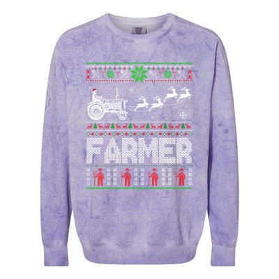 Farmer Tractor Sleigh Reindeer Christmas Ugly Xmas Funny Gift Colorblast Crewneck Sweatshirt