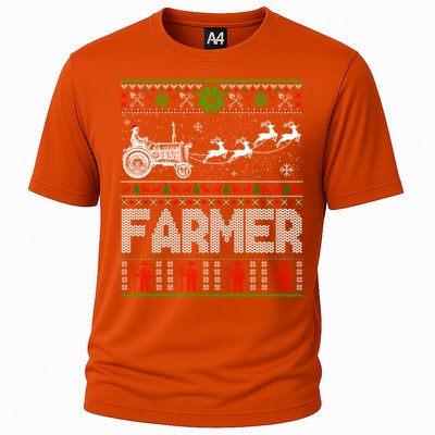 Farmer Tractor Sleigh Reindeer Christmas Ugly Xmas Funny Gift Cooling Performance Crew T-Shirt