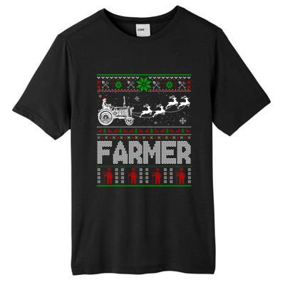 Farmer Tractor Sleigh Reindeer Christmas Ugly Xmas Funny Gift Tall Fusion ChromaSoft Performance T-Shirt