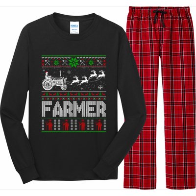 Farmer Tractor Sleigh Reindeer Christmas Ugly Xmas Funny Gift Long Sleeve Pajama Set