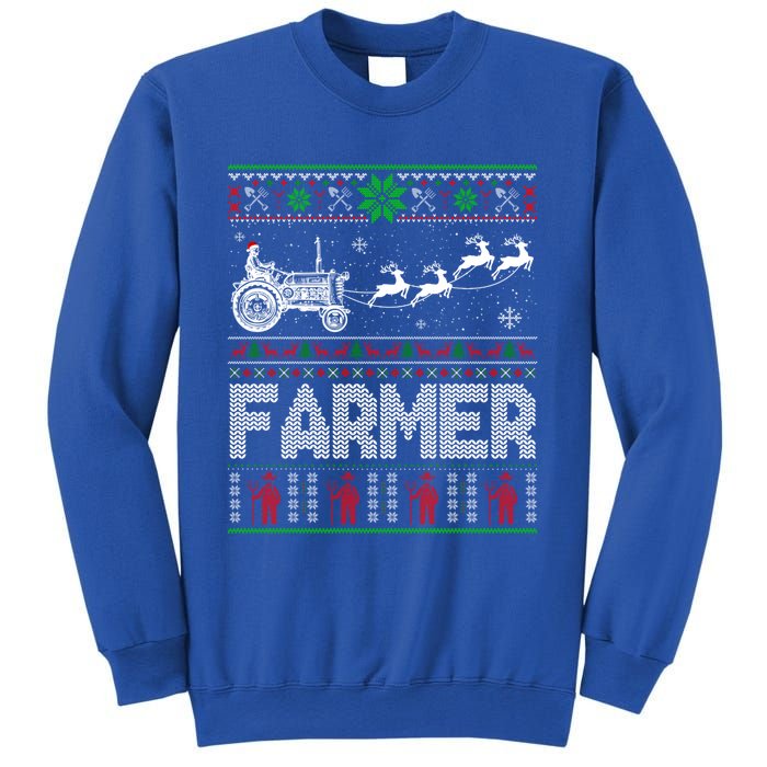 Farmer Tractor Sleigh Reindeer Christmas Ugly Xmas Funny Gift Sweatshirt