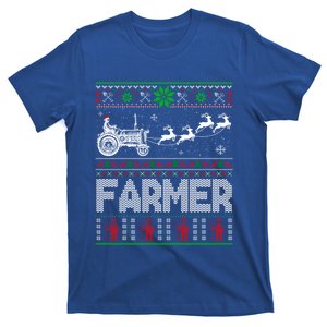 Farmer Tractor Sleigh Reindeer Christmas Ugly Xmas Funny Gift T-Shirt