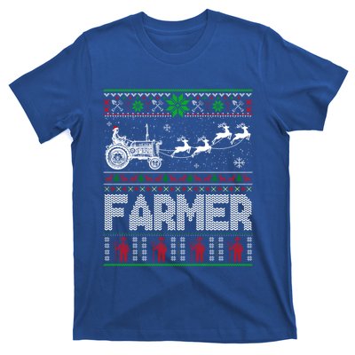 Farmer Tractor Sleigh Reindeer Christmas Ugly Xmas Funny Gift T-Shirt