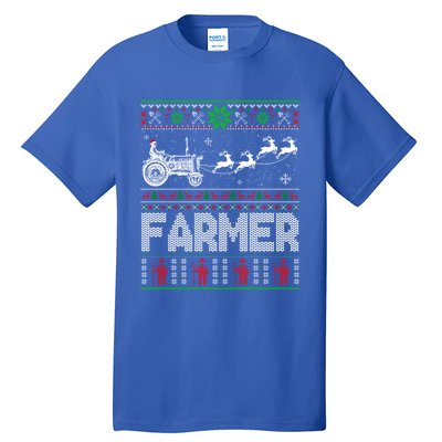 Farmer Tractor Sleigh Reindeer Christmas Ugly Xmas Funny Gift Tall T-Shirt