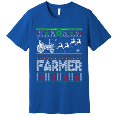 Farmer Tractor Sleigh Reindeer Christmas Ugly Xmas Funny Gift Premium T-Shirt