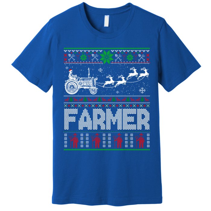 Farmer Tractor Sleigh Reindeer Christmas Ugly Xmas Funny Gift Premium T-Shirt