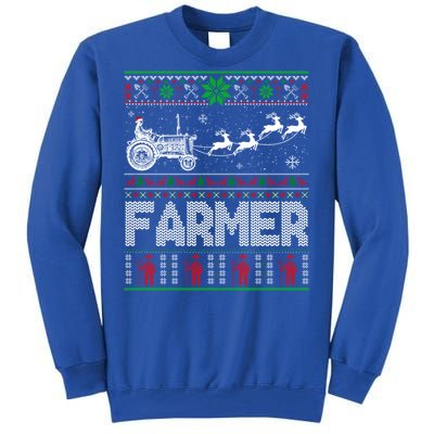 Farmer Tractor Sleigh Reindeer Christmas Ugly Xmas Funny Gift Tall Sweatshirt