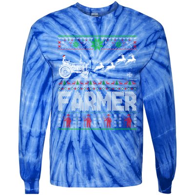 Farmer Tractor Sleigh Reindeer Christmas Ugly Xmas Funny Gift Tie-Dye Long Sleeve Shirt