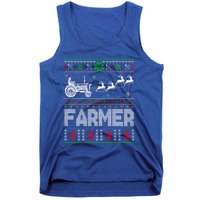 Farmer Tractor Sleigh Reindeer Christmas Ugly Xmas Funny Gift Tank Top