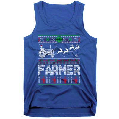 Farmer Tractor Sleigh Reindeer Christmas Ugly Xmas Funny Gift Tank Top