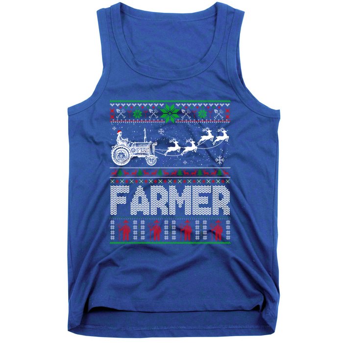 Farmer Tractor Sleigh Reindeer Christmas Ugly Xmas Funny Gift Tank Top