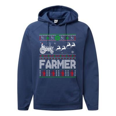 Farmer Tractor Sleigh Reindeer Christmas Ugly Xmas Funny Gift Performance Fleece Hoodie