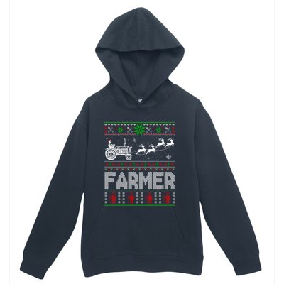 Farmer Tractor Sleigh Reindeer Christmas Ugly Xmas Funny Gift Urban Pullover Hoodie