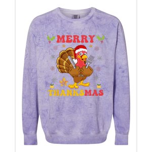 Funny Turkey Santa Merry Thanksmas Christmas Thanksgiving Gift Colorblast Crewneck Sweatshirt