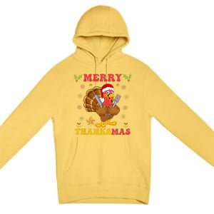 Funny Turkey Santa Merry Thanksmas Christmas Thanksgiving Gift Premium Pullover Hoodie