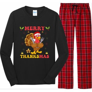 Funny Turkey Santa Merry Thanksmas Christmas Thanksgiving Gift Long Sleeve Pajama Set