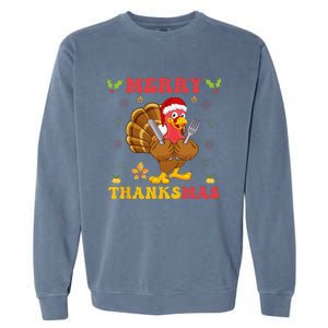 Funny Turkey Santa Merry Thanksmas Christmas Thanksgiving Gift Garment-Dyed Sweatshirt