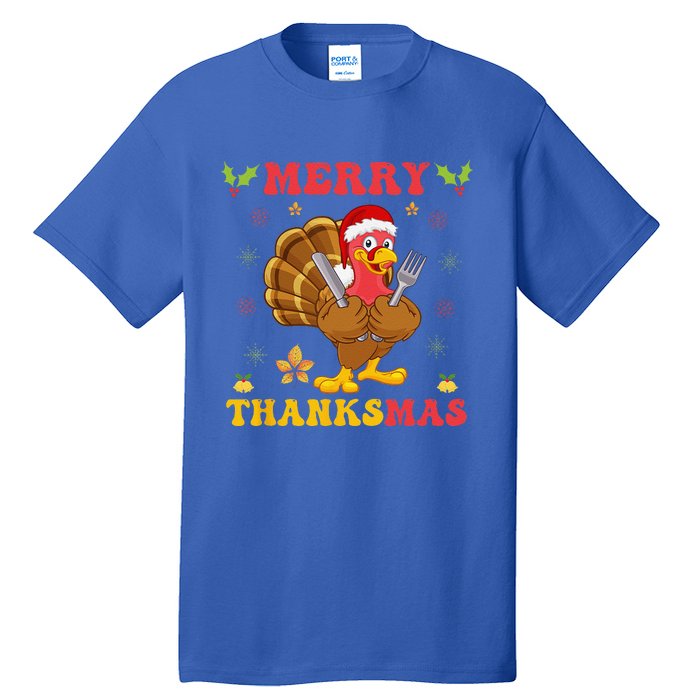 Funny Turkey Santa Merry Thanksmas Christmas Thanksgiving Gift Tall T-Shirt