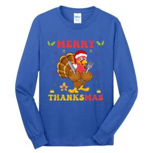 Funny Turkey Santa Merry Thanksmas Christmas Thanksgiving Gift Tall Long Sleeve T-Shirt