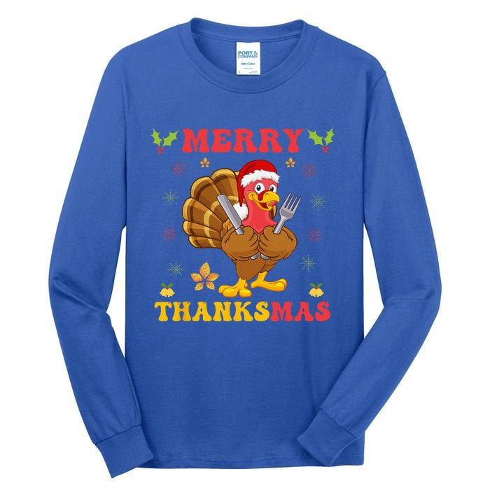 Funny Turkey Santa Merry Thanksmas Christmas Thanksgiving Gift Tall Long Sleeve T-Shirt