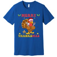 Funny Turkey Santa Merry Thanksmas Christmas Thanksgiving Gift Premium T-Shirt