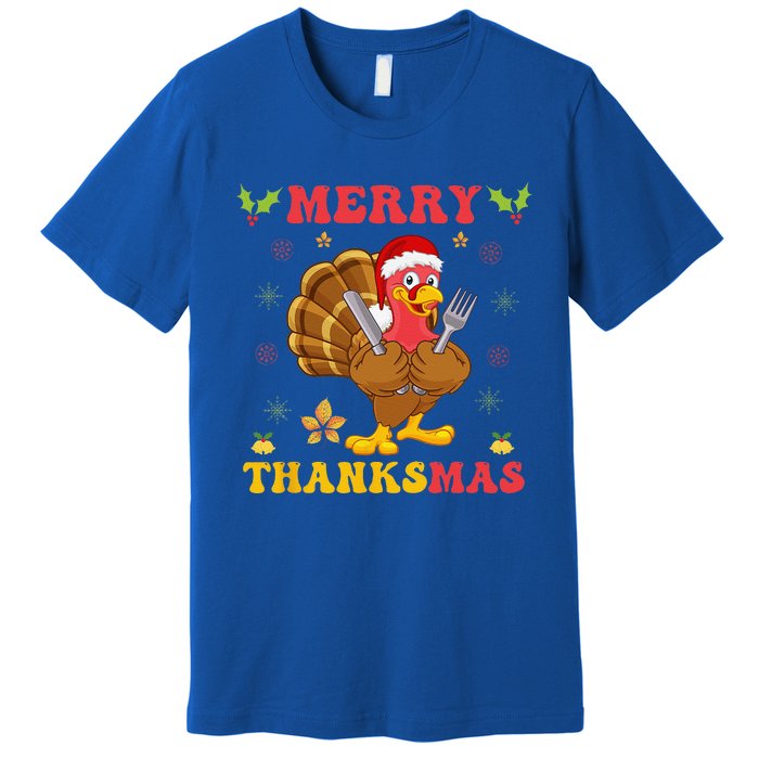 Funny Turkey Santa Merry Thanksmas Christmas Thanksgiving Gift Premium T-Shirt