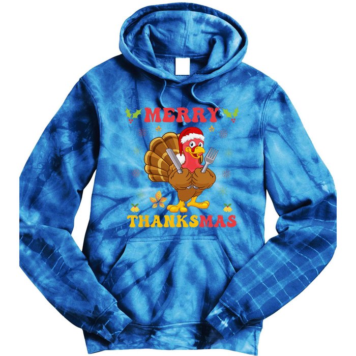 Funny Turkey Santa Merry Thanksmas Christmas Thanksgiving Gift Tie Dye Hoodie