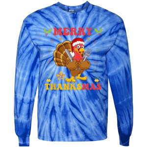 Funny Turkey Santa Merry Thanksmas Christmas Thanksgiving Gift Tie-Dye Long Sleeve Shirt