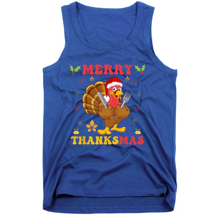 Funny Turkey Santa Merry Thanksmas Christmas Thanksgiving Gift Tank Top