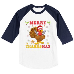 Funny Turkey Santa Merry Thanksmas Christmas Thanksgiving Gift Baseball Sleeve Shirt