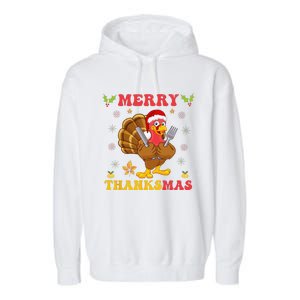 Funny Turkey Santa Merry Thanksmas Christmas Thanksgiving Gift Garment-Dyed Fleece Hoodie