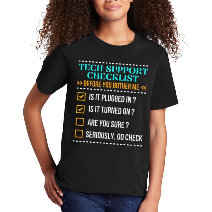 Funny Tech Support Checklist Helpdesk It Guys Computer Geek Kids T-Shirt