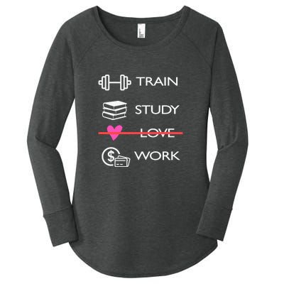 Funny Train Study Love Work Women's Perfect Tri Tunic Long Sleeve Shirt