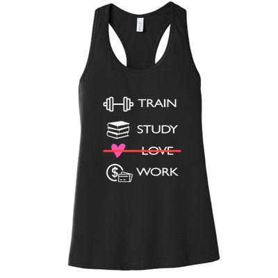 Funny Train Study Love Work Women's Racerback Tank