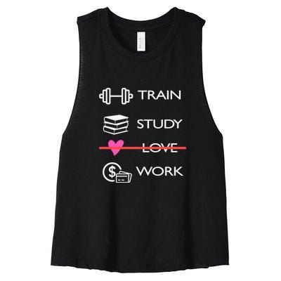 Funny Train Study Love Work Women's Racerback Cropped Tank