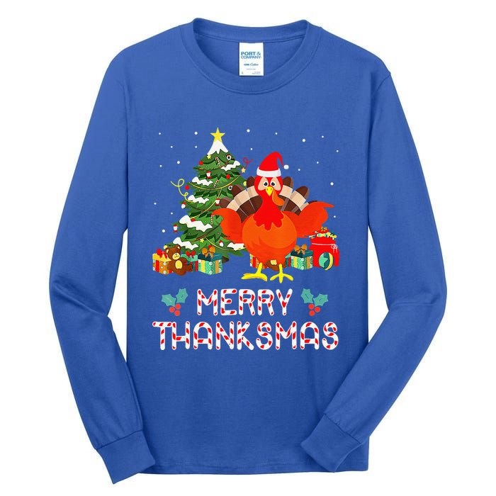 Funny Turkey Santa Merry Thanksmas Christmas Thanksgiving Tall Long Sleeve T-Shirt